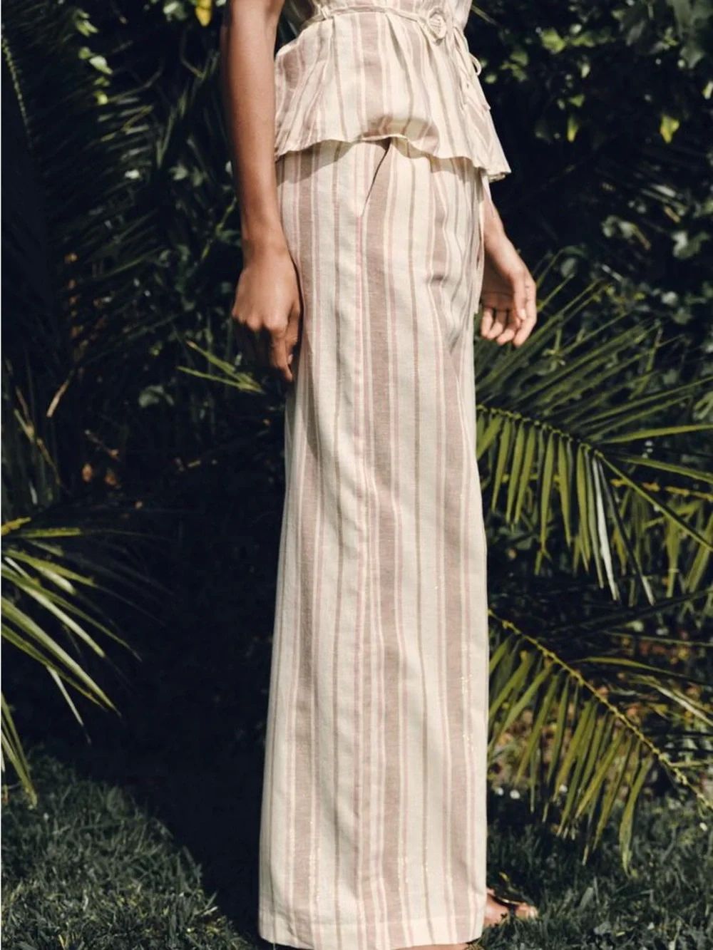 NWT Zara Pink & Cream Striped Wide-Leg Drawstring Pants